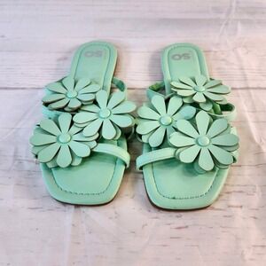 SO‎ Brand Aqua Green Flower Thong Slip On Sandals Slides Casual - Womens 7M